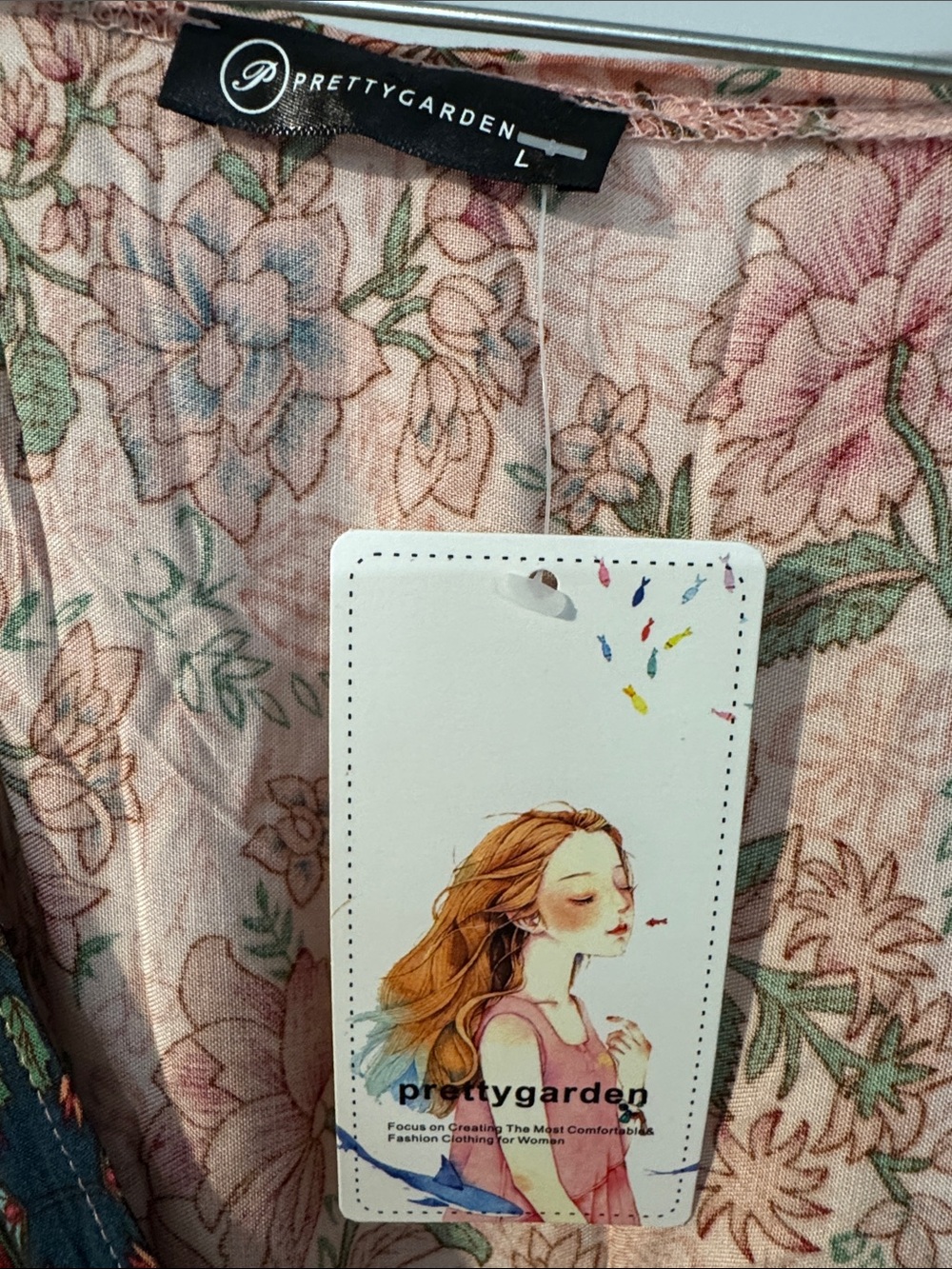 PrettyGarden Floral Wrap Maxi Dress in Peach and Teal NWT - Picture 2 of 3